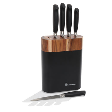 6 Piece New Black Oval Knife Block Set